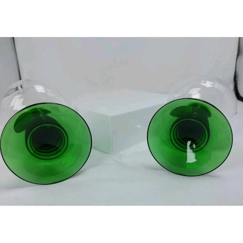 2 Vintage Böckling Roemer Wine Glasses Green Ribbed Stem Clear‎ Etched Grapevine